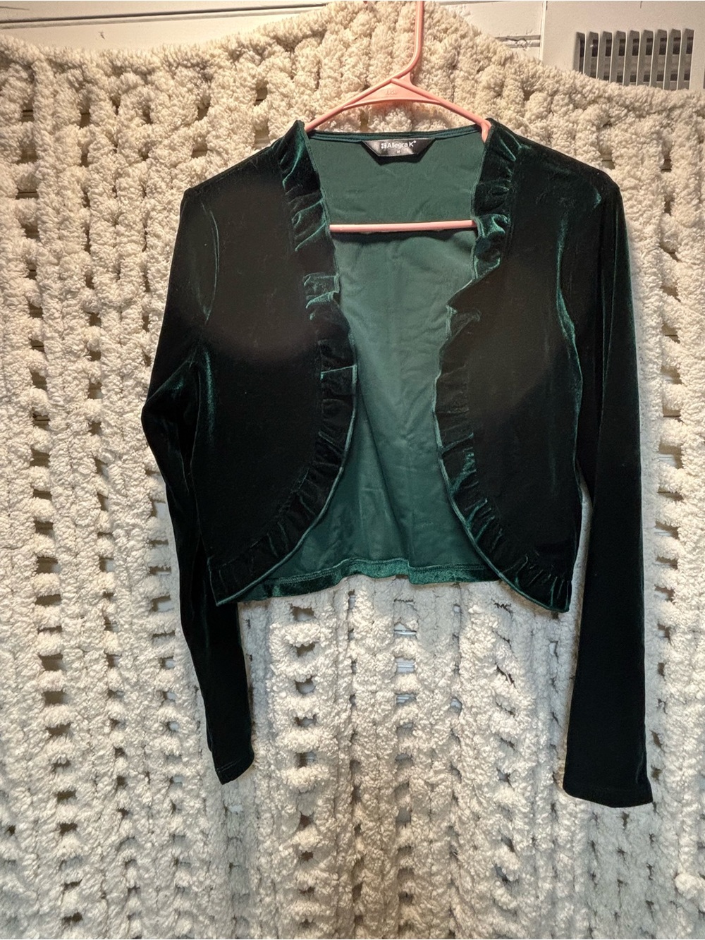 R&M Richards Emerald Green Velvet Cropped Bolero